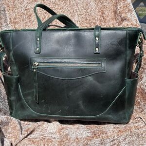 Green Leather s-zone laptop tote